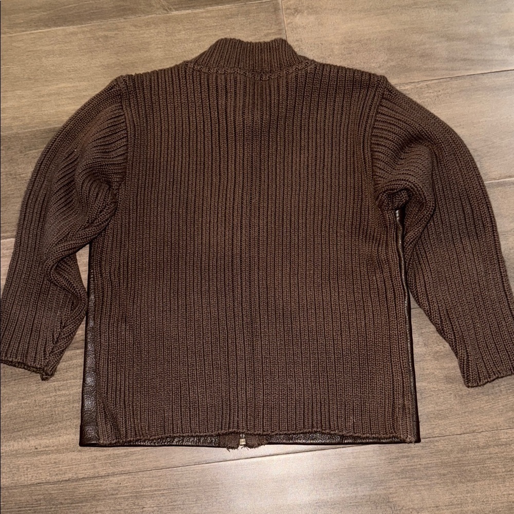 Baby Gap Brown Leather Knit Zip Up Jacket SZ 3 - Picture 3 of 4